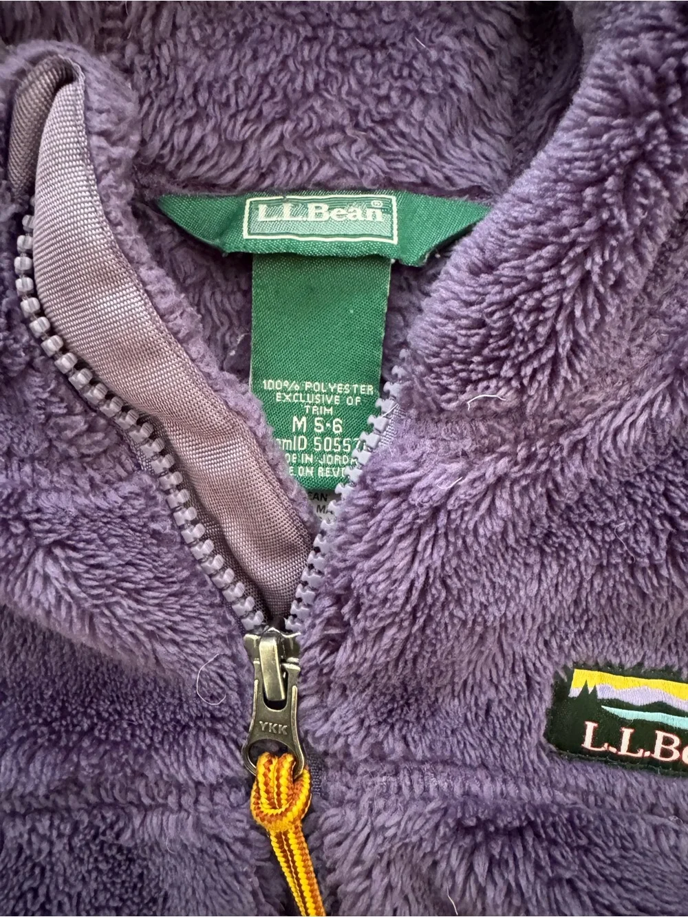 L.L.Bean Kids Hi-Pile Fleece Hooded Jacket Purple Full Zip Size M 5-6
